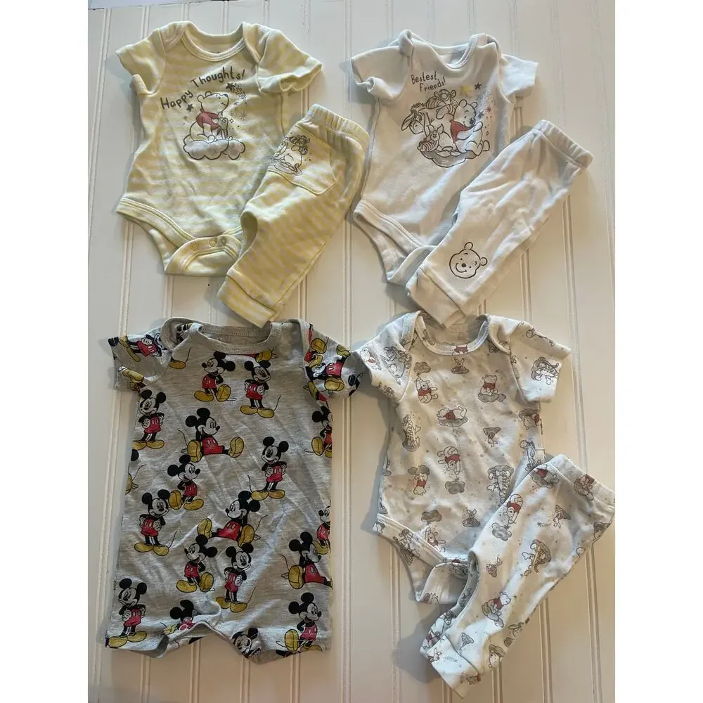 Disney Baby Clothing Bundle Pooh Mickey Bodysuits Pants Mix‎ Match Newborn 0/3